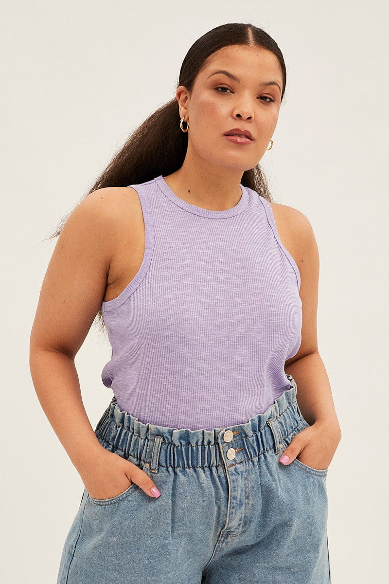 Purple Tank Top Sleeveless Crew Neck for YouandAll Fashion