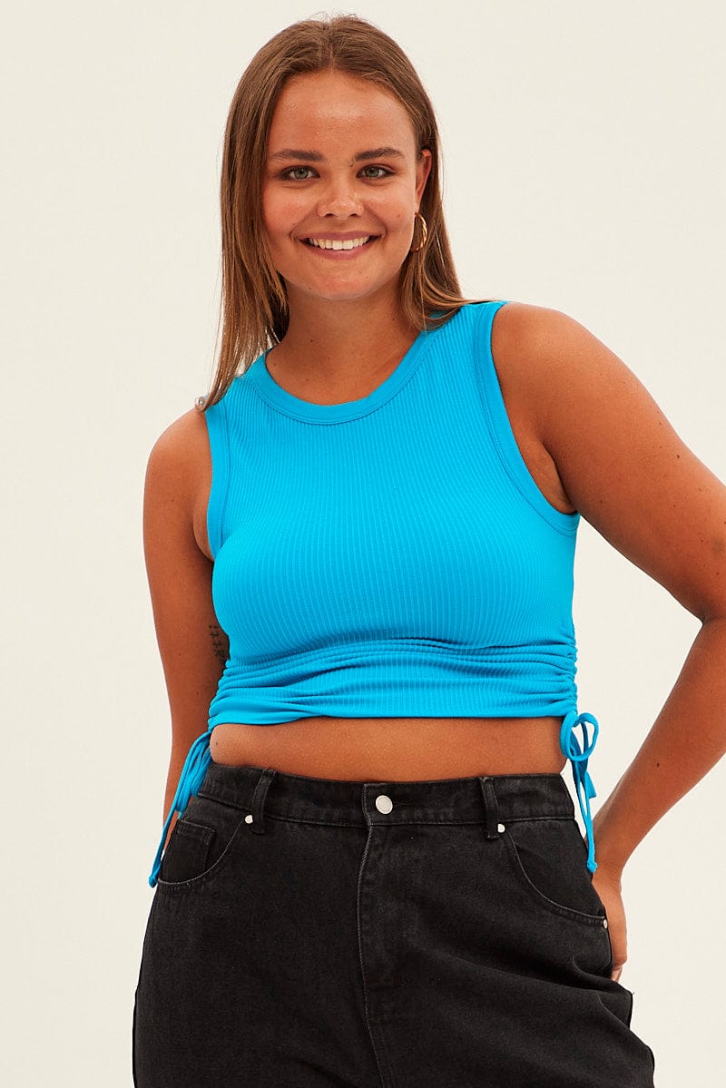 Blue Ruched Tank Top Seamless for YouandAll Fashion