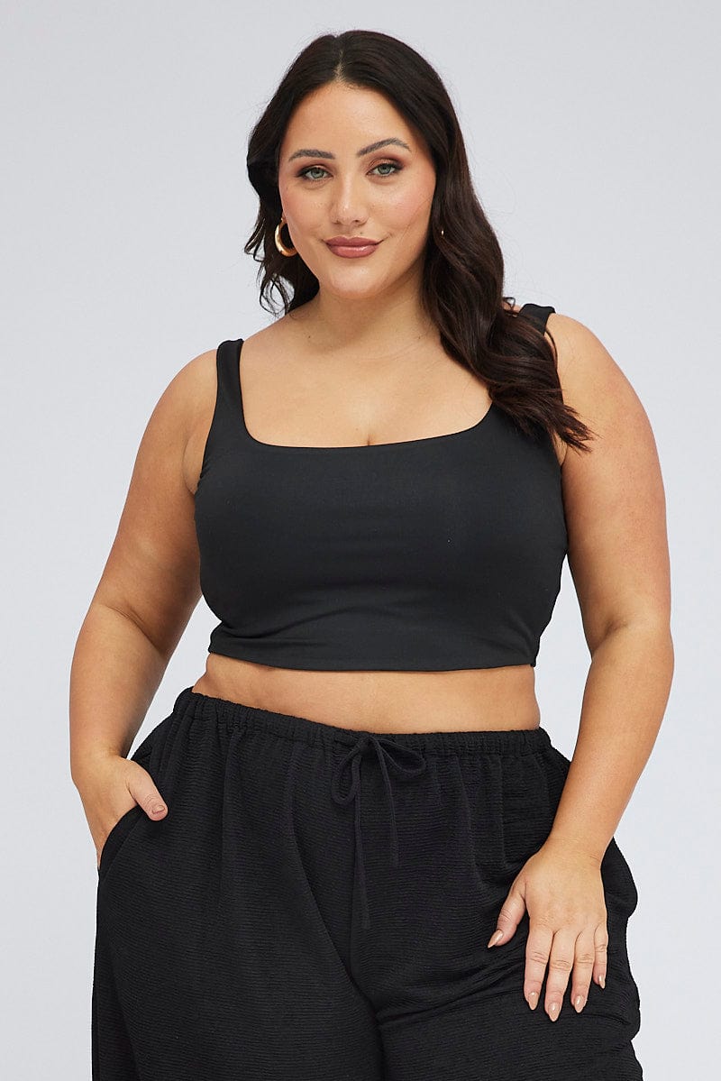 Black Crop Tank Top Square neck for YouandAll Fashion