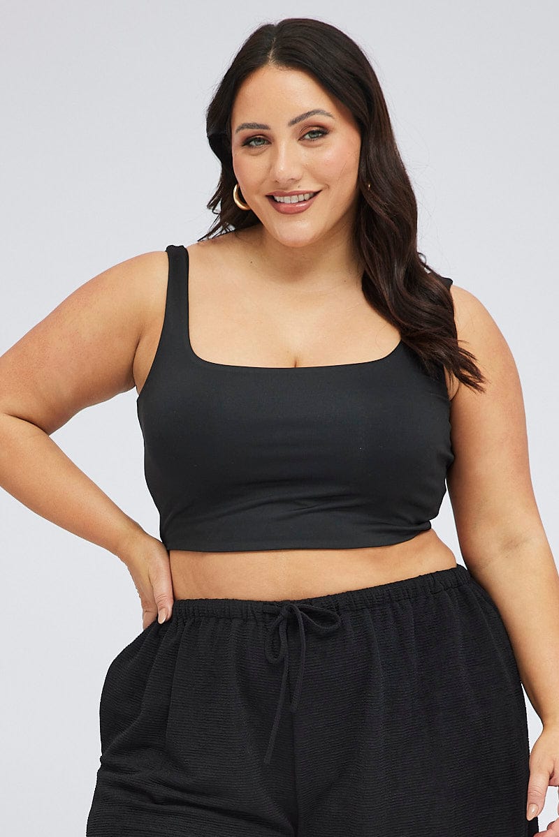 Black Crop Tank Top Square neck for YouandAll Fashion