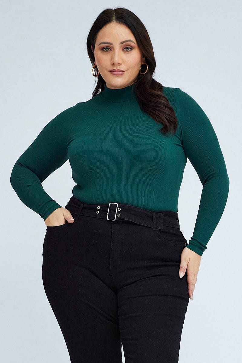Green Top Long Sleeve High Neck Seamless for YouandAll Fashion