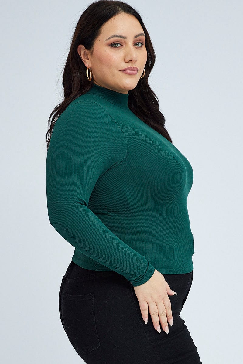 Green Top Long Sleeve High Neck Seamless for YouandAll Fashion