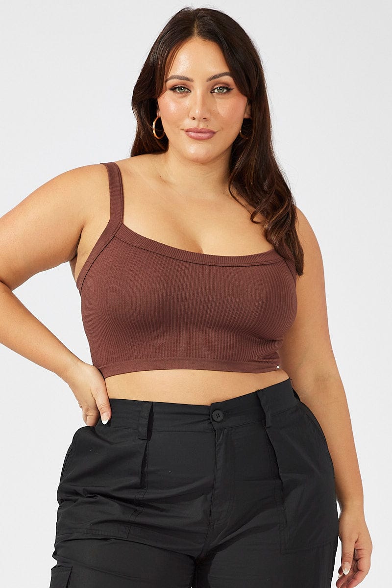 Brown Singlet Top Seamless for YouandAll Fashion