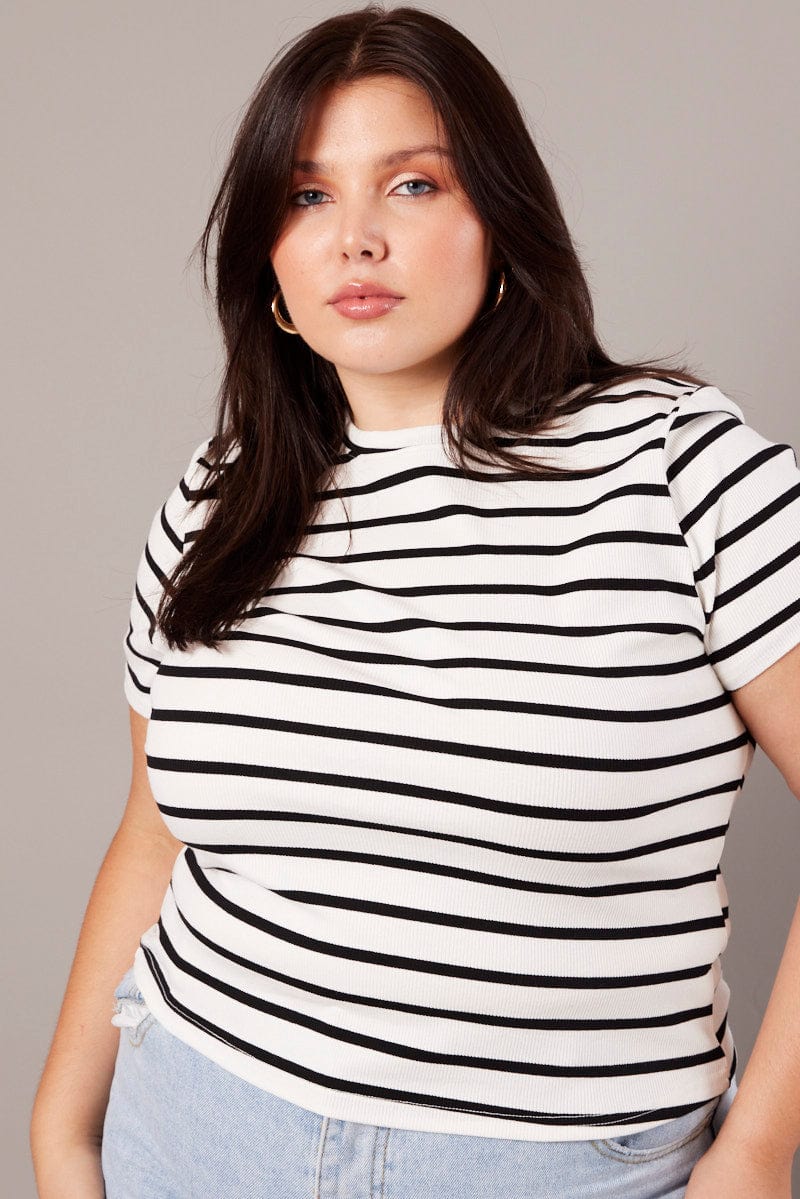 White Stripe T Shirt Short Sleeve Crew Neck for YouandAll Fashion
