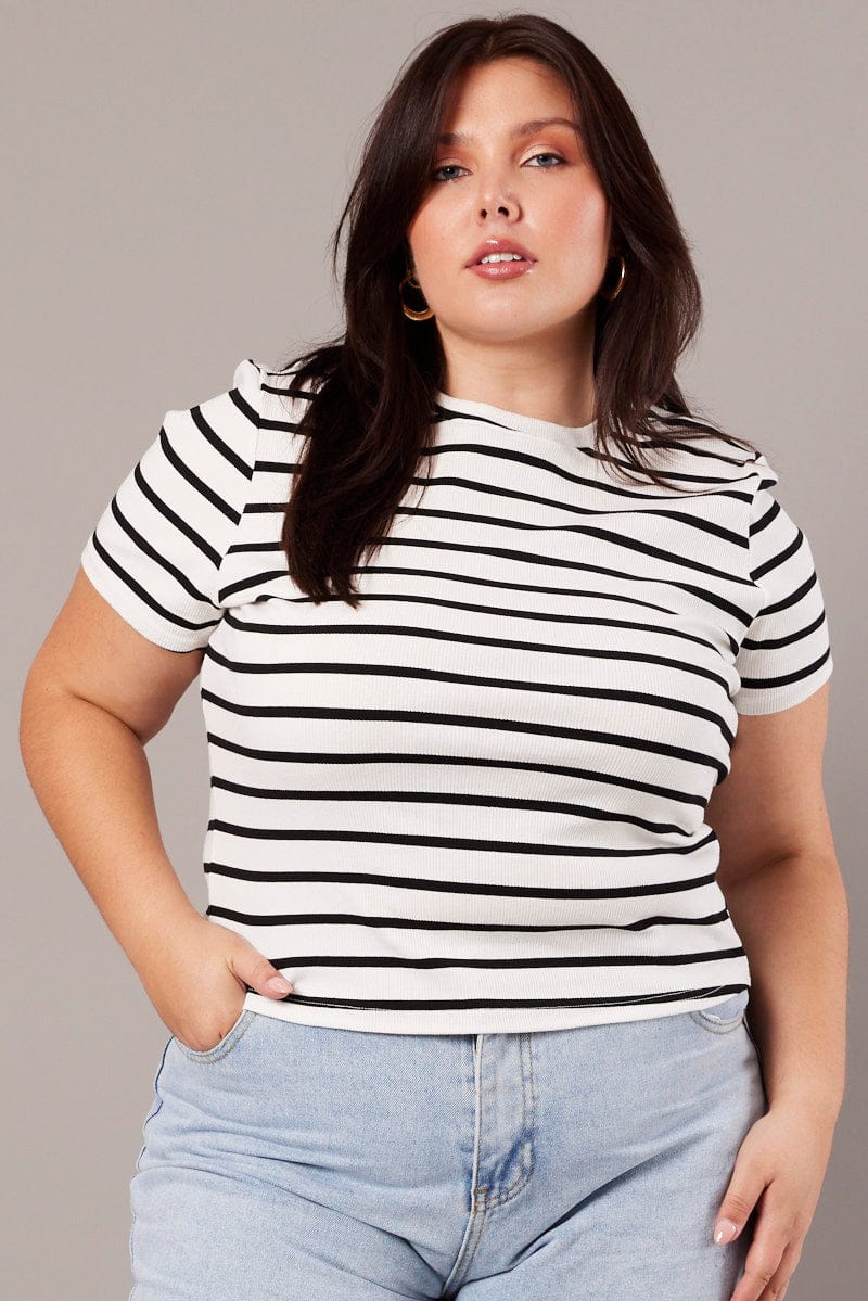 White Stripe T Shirt Short Sleeve Crew Neck for YouandAll Fashion