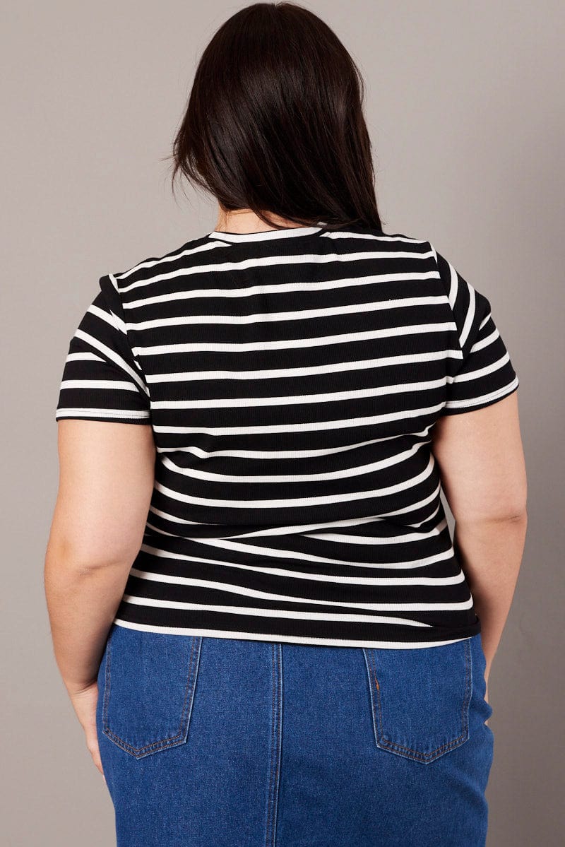 Black Stripe T Shirt Short Sleeve Crew Neck for YouandAll Fashion