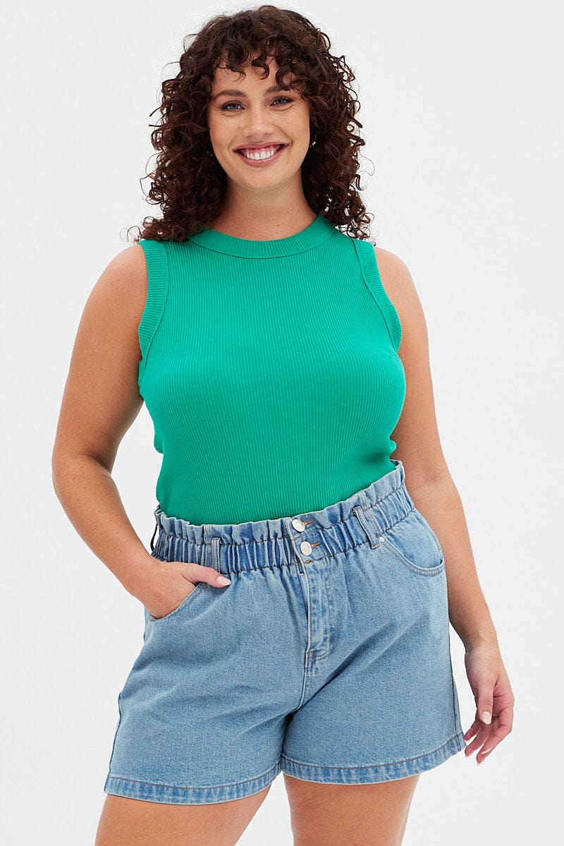 Green Tank Top Sleeveless Crew neck for YouandAll Fashion