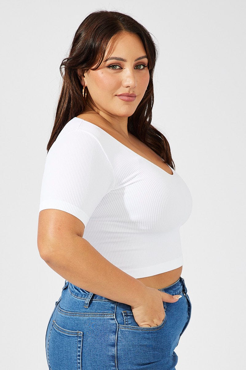 White T Shirt Short Sleeve Scoop Neck Seamless for YouandAll Fashion