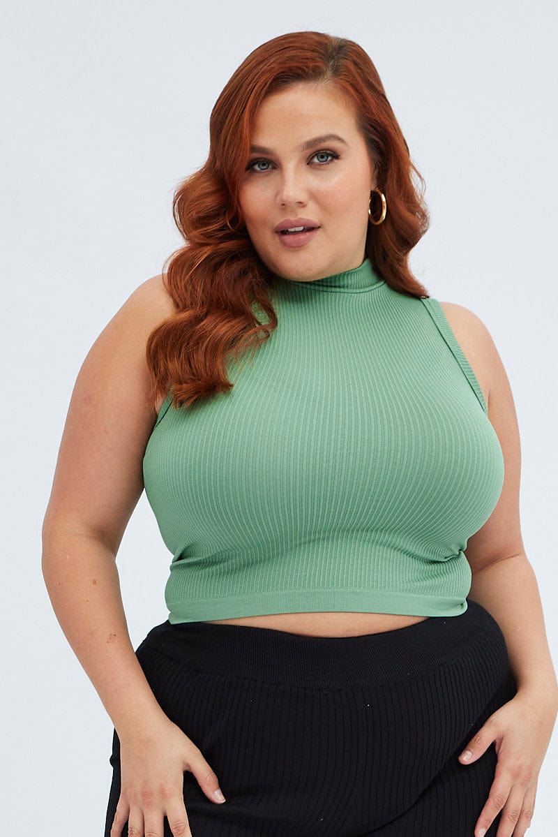 Green Tank Top High neck Seamless for YouandAll Fashion