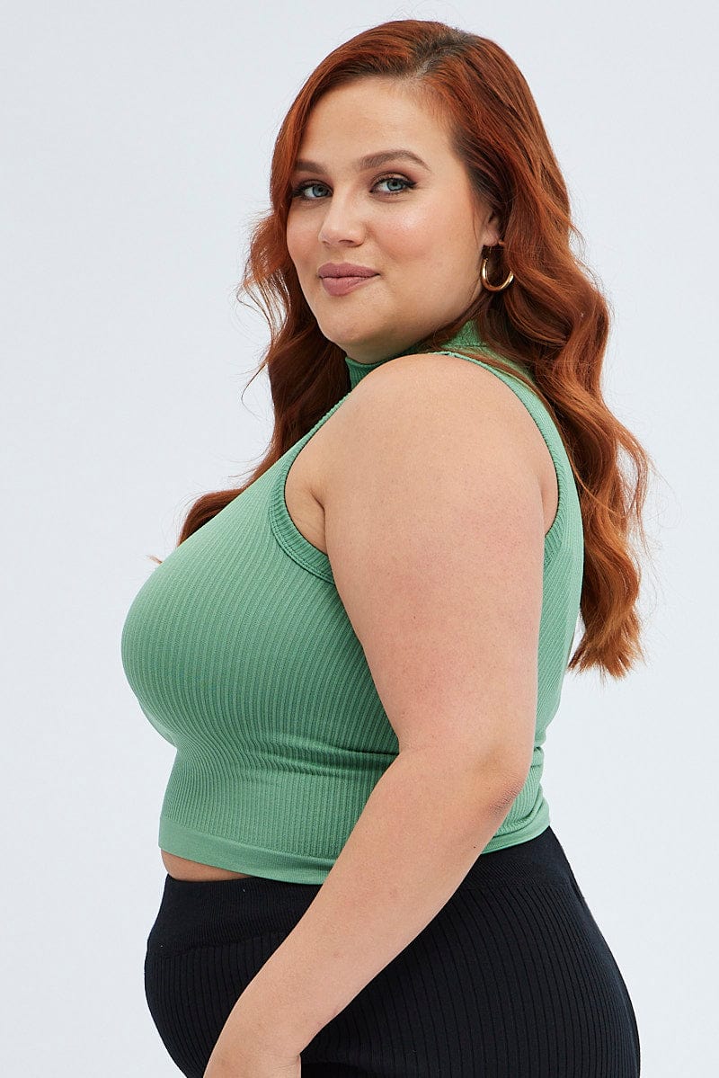 Green Tank Top High neck Seamless for YouandAll Fashion