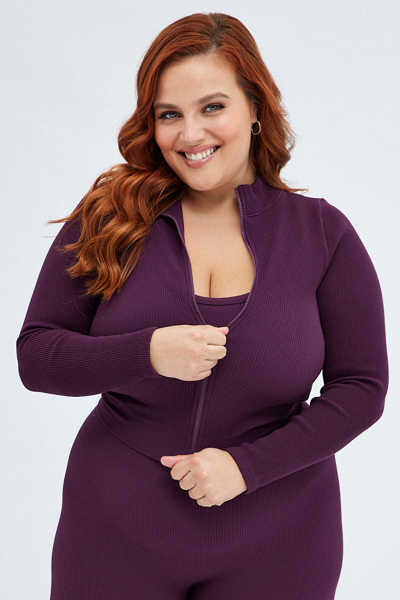 Purple Zip up Long sleeve Seamless for YouandAll Fashion