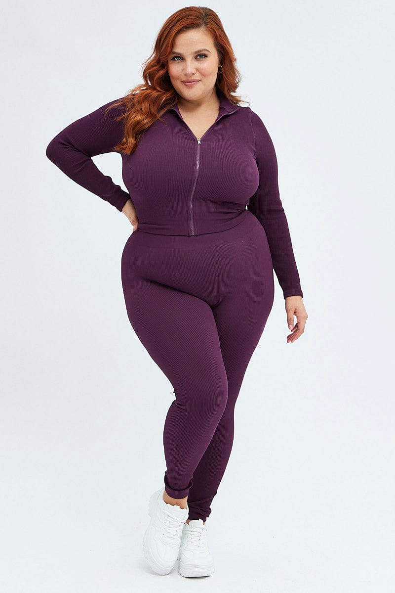 Purple Zip up Long sleeve Seamless for YouandAll Fashion