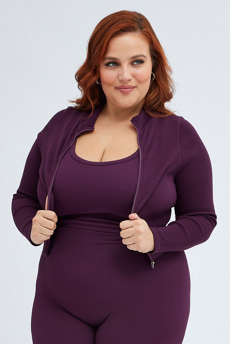 Purple Zip up Long sleeve Seamless for YouandAll Fashion