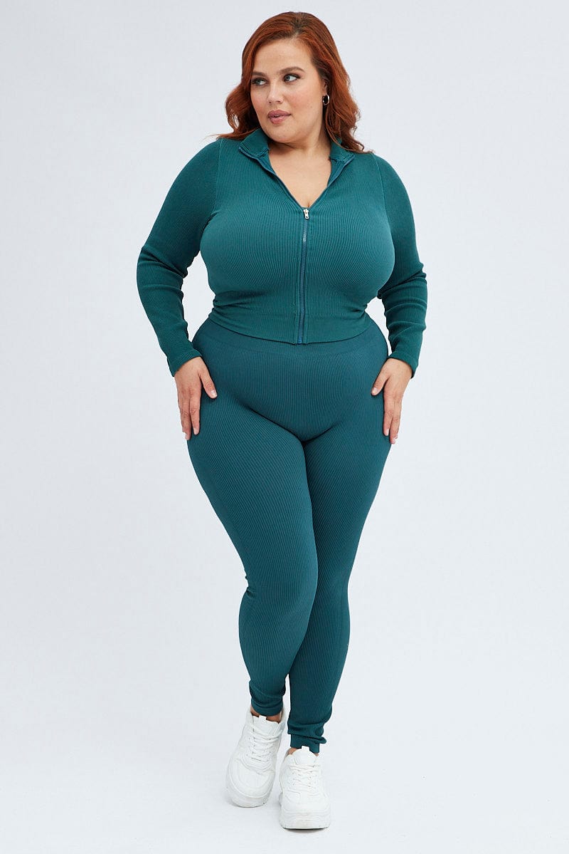 Blue Zip up Long sleeve Seamless for YouandAll Fashion