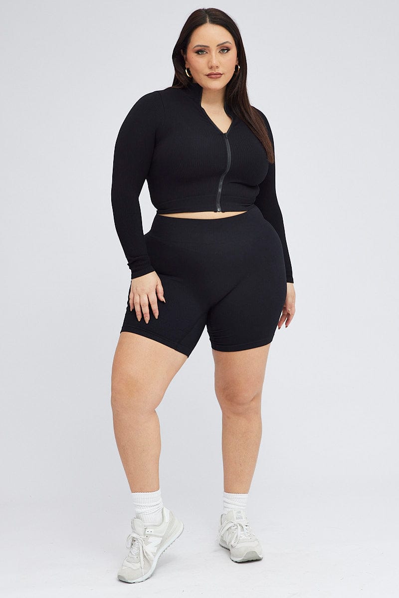 Black Zip up Top Long sleeve Seamless for YouandAll Fashion