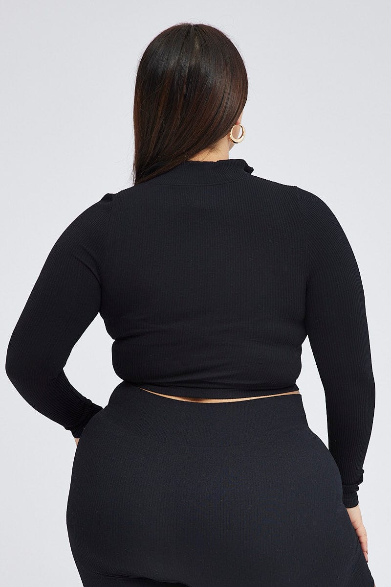 Black Zip up Top Long sleeve Seamless for YouandAll Fashion