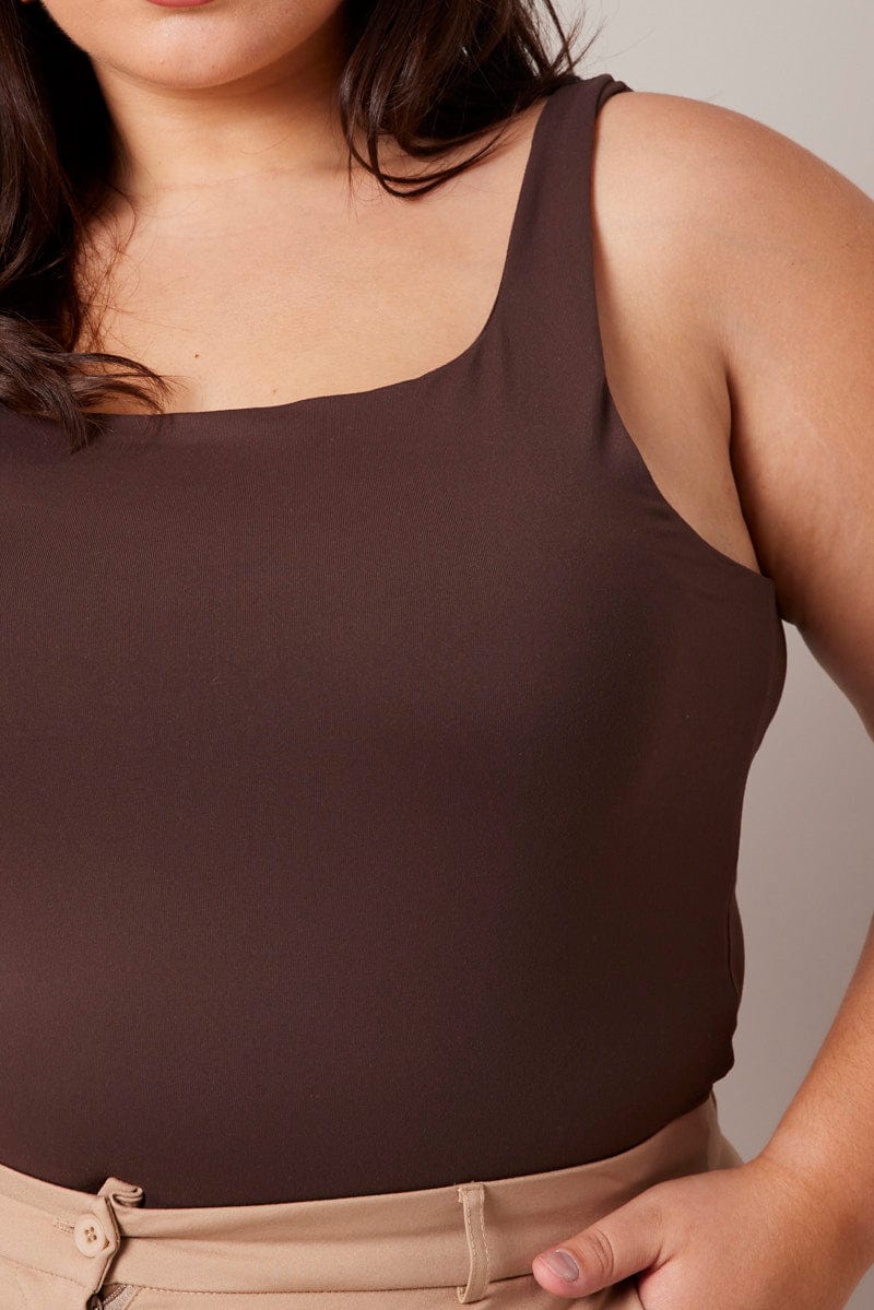Brown Tank Top Square Neck Supersoft for YouandAll Fashion