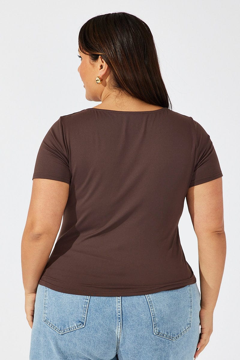 Brown Top Short Sleeve Scoop Neck Supersoft for YouandAll Fashion