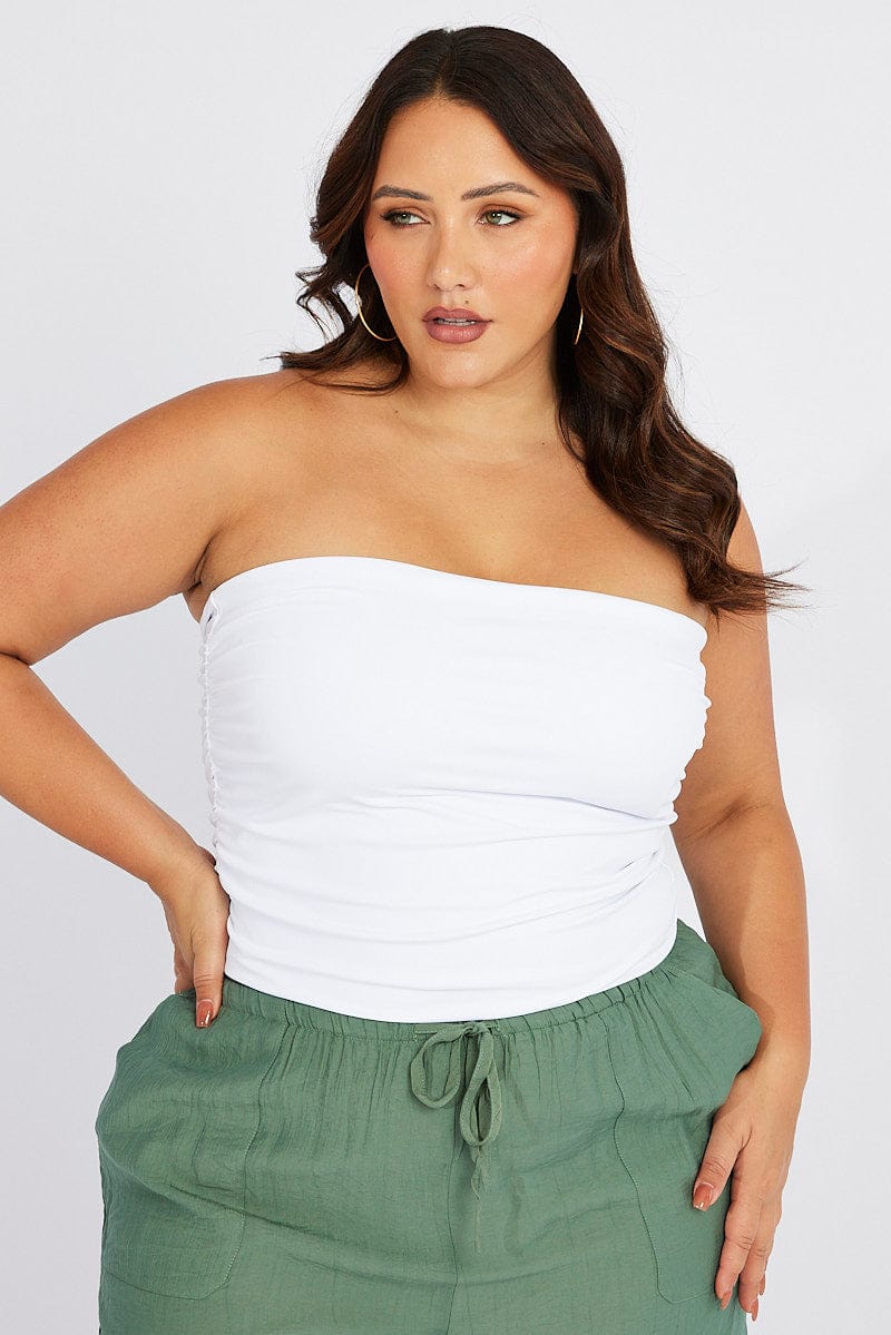 White Bandeau Top Side Ruched for YouandAll Fashion