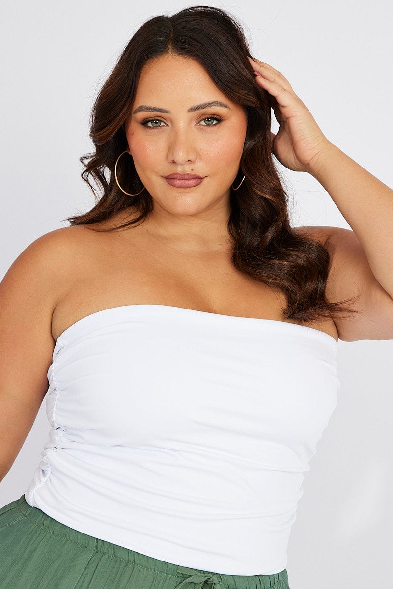 White Bandeau Top Side Ruched for YouandAll Fashion