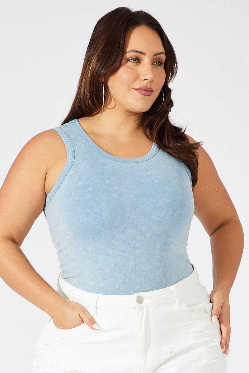 Blue Tank Top Seamless Washed for YouandAll Fashion