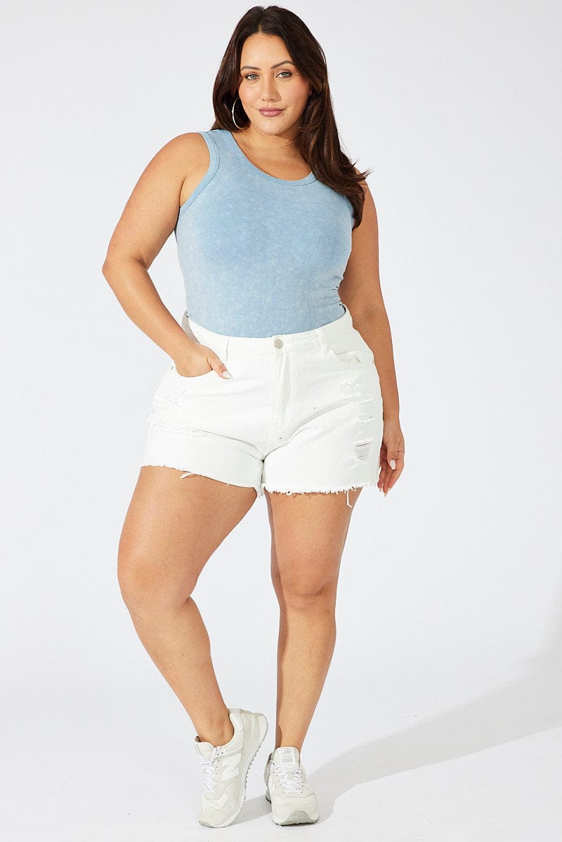 Blue Tank Top Seamless Washed for YouandAll Fashion