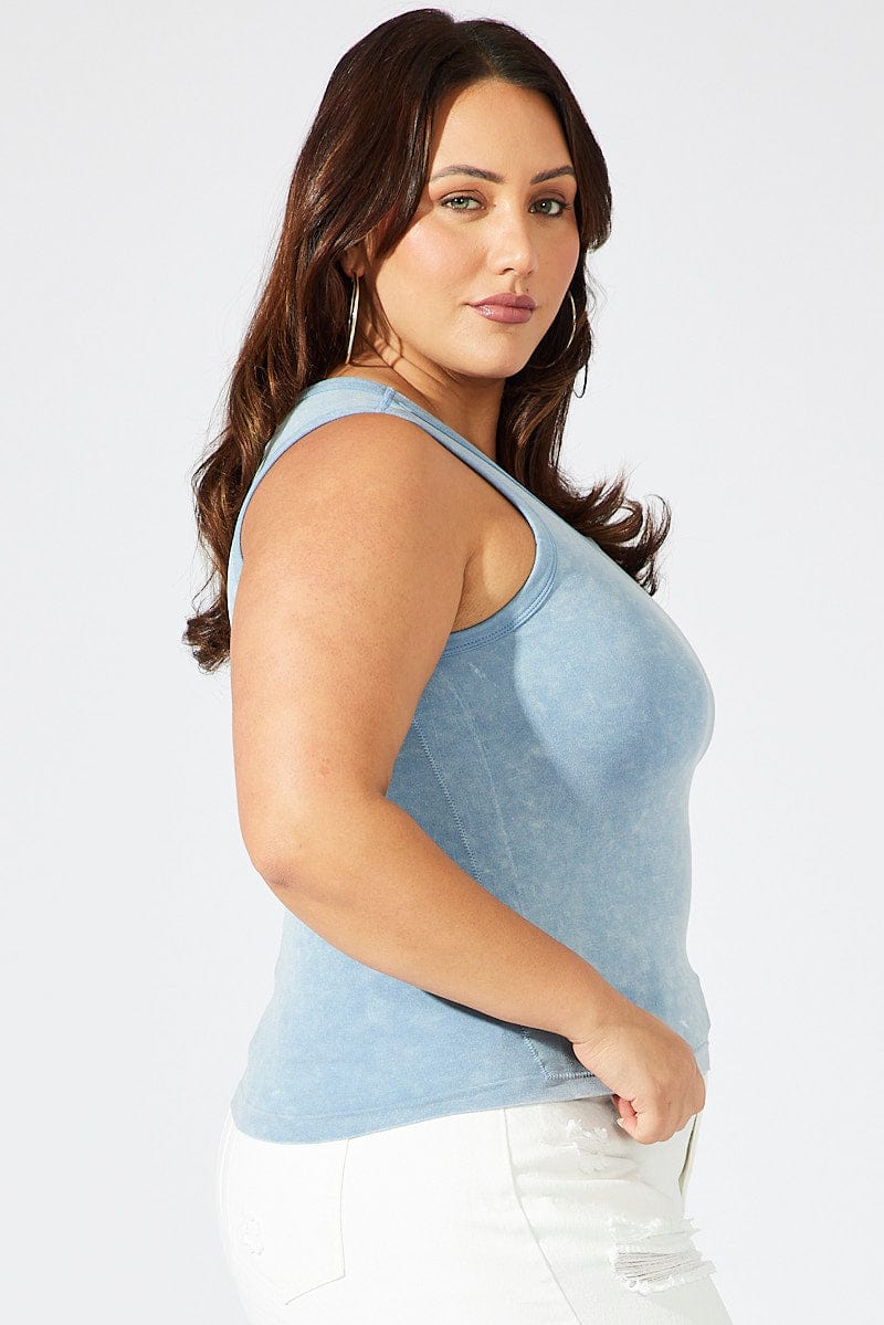 Blue Tank Top Seamless Washed for YouandAll Fashion