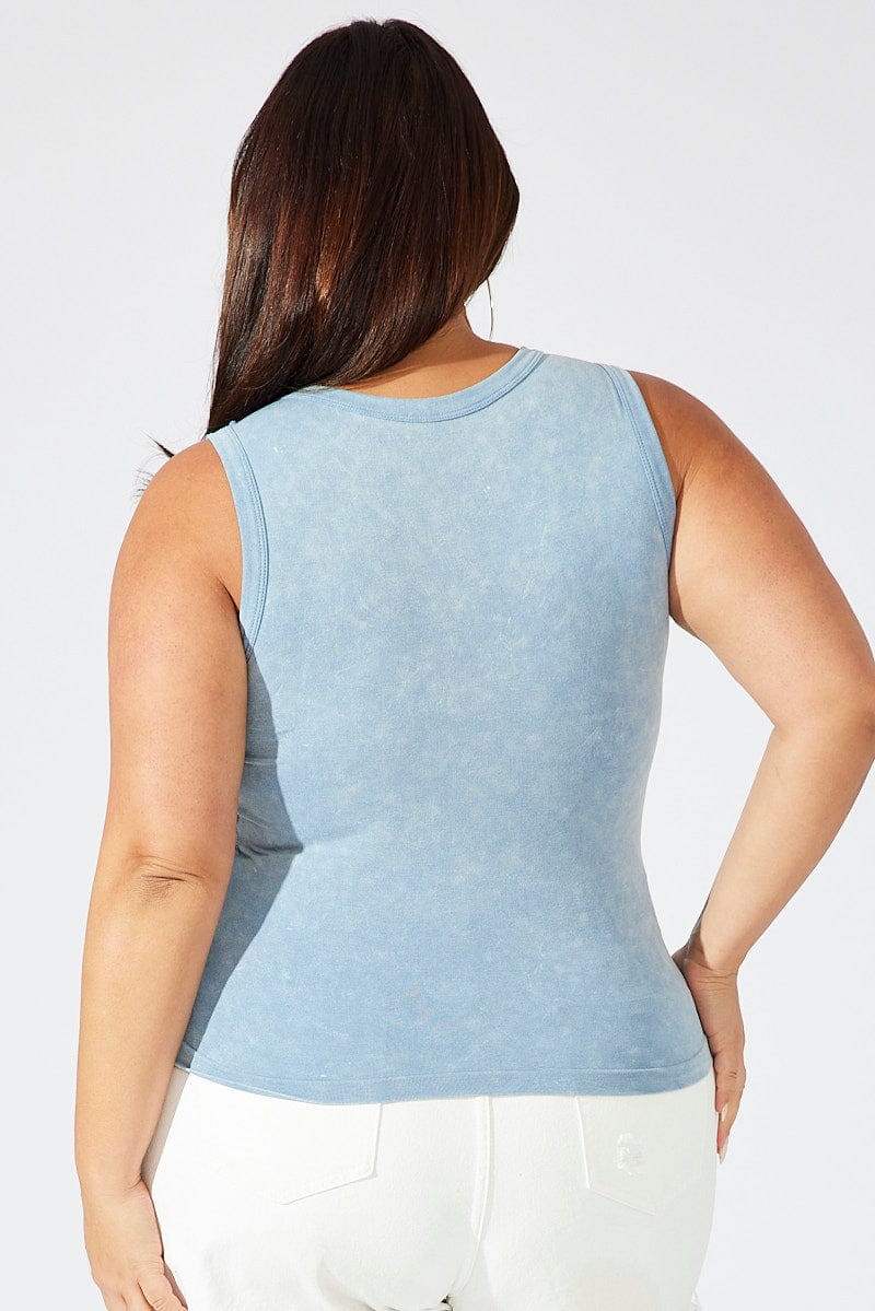 Blue Tank Top Seamless Washed for YouandAll Fashion