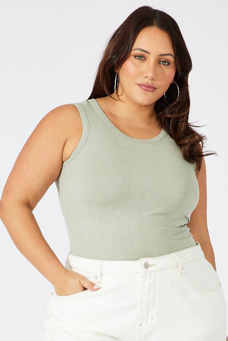 Green Tank Top Seamless Washed for YouandAll Fashion