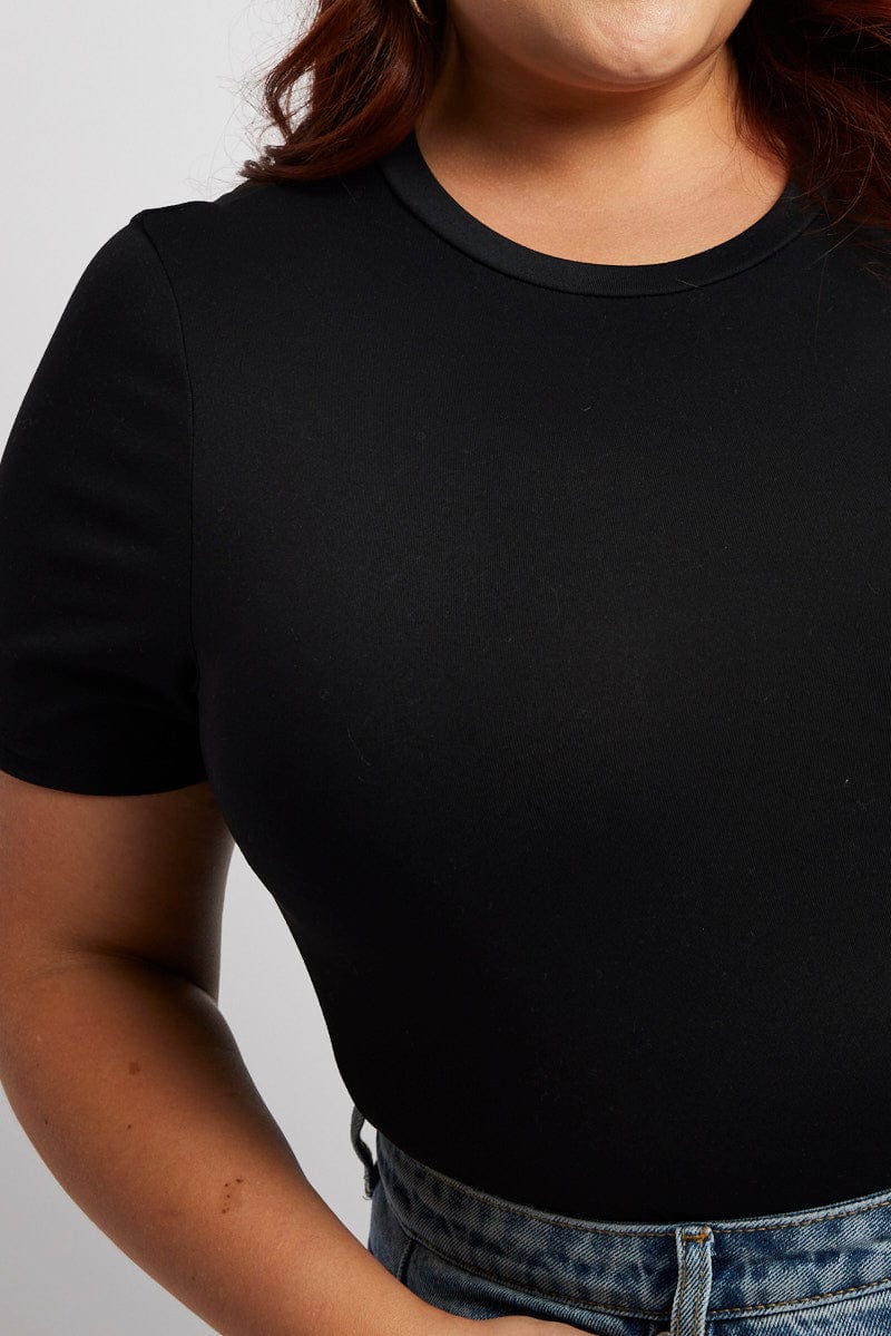 Black Bodysuit Short Sleeve Crew Neck Supersoft for YouandAll Fashion