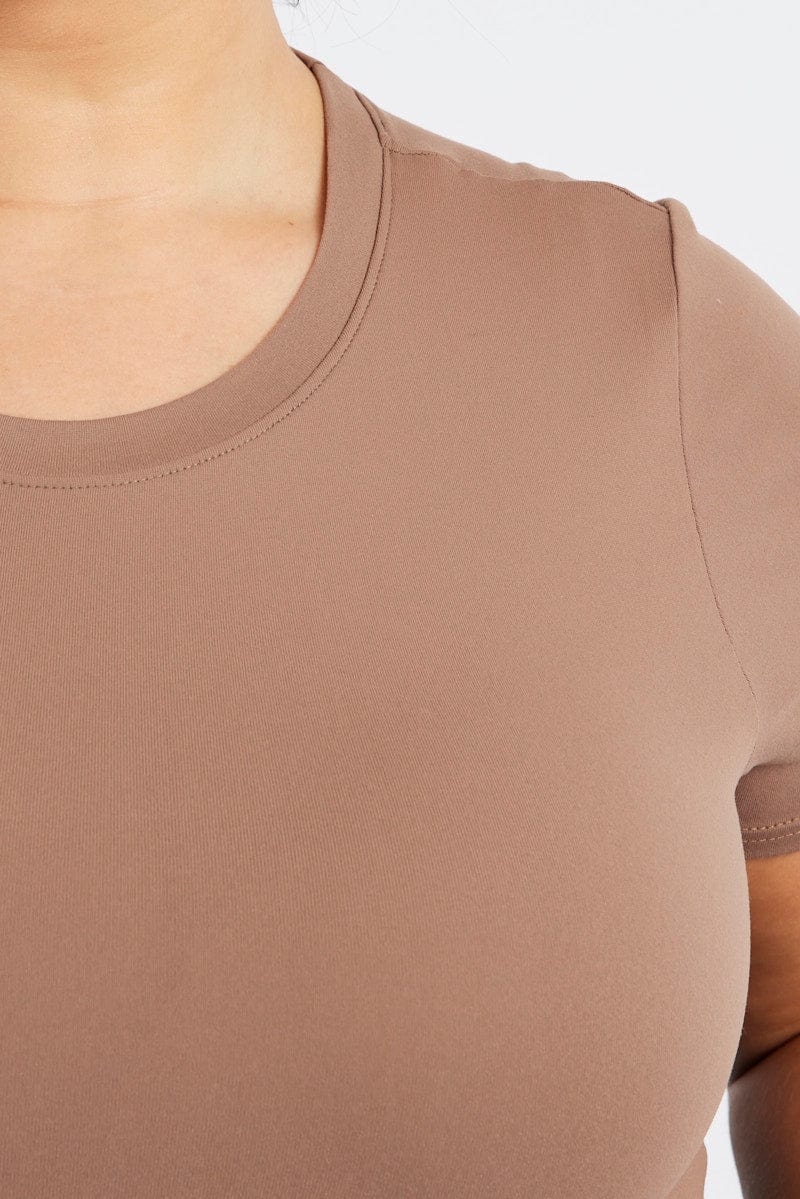 Brown Bodysuit Short Sleeve Crew Neck Supersoft for YouandAll Fashion