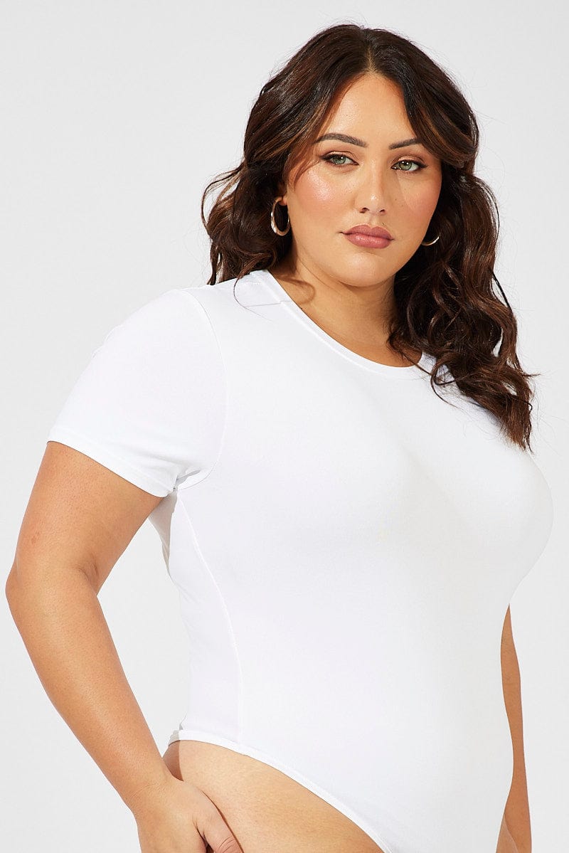 White Bodysuit Short Sleeve Crew Neck Supersoft for YouandAll Fashion