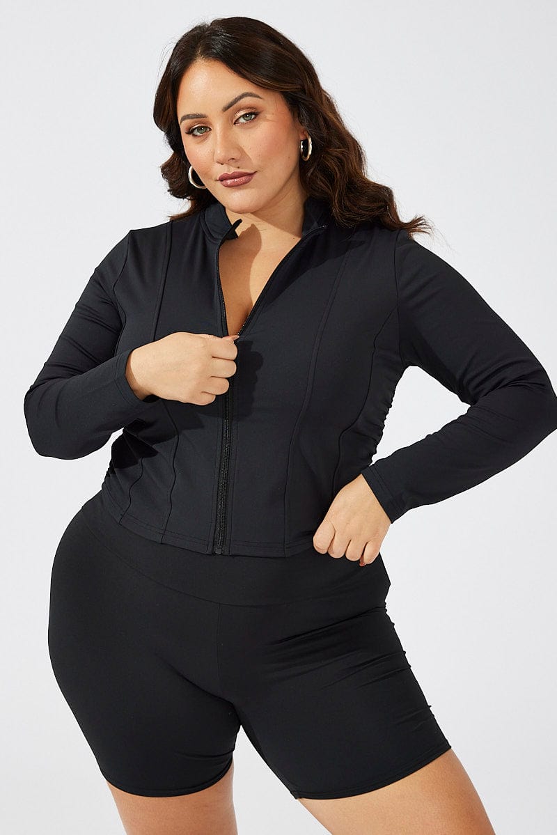 Black Zip Up Side Ruched Top for YouandAll Fashion
