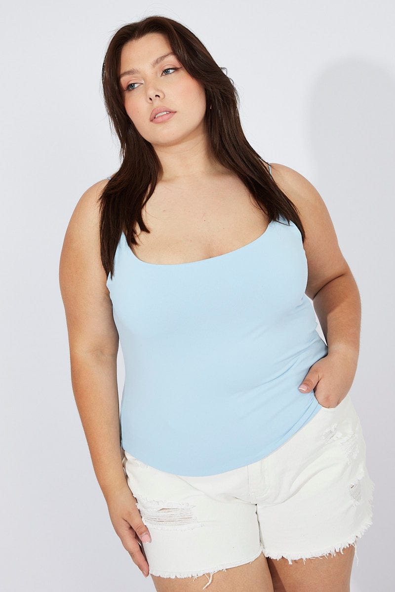 Blue Singlet Top Scoop Neck Supersoft for YouandAll Fashion