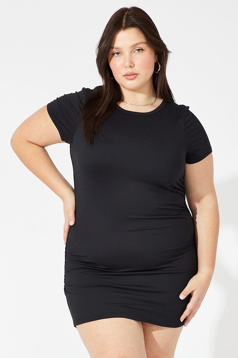 Black Supersoft Dress Short sleeve Crew Neck for YouandAll Fashion