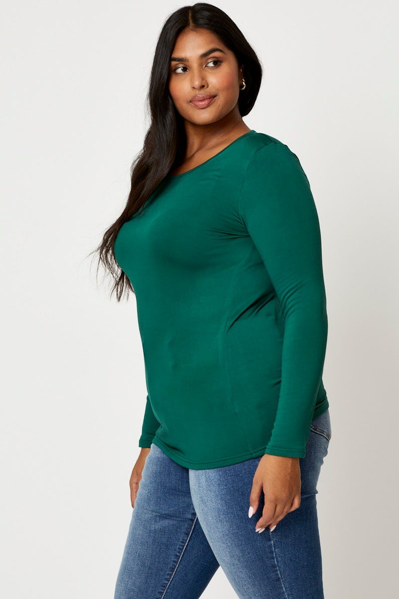 Green Fleece T-Shirt Crew Neck Long Sleeve For Women By You And All