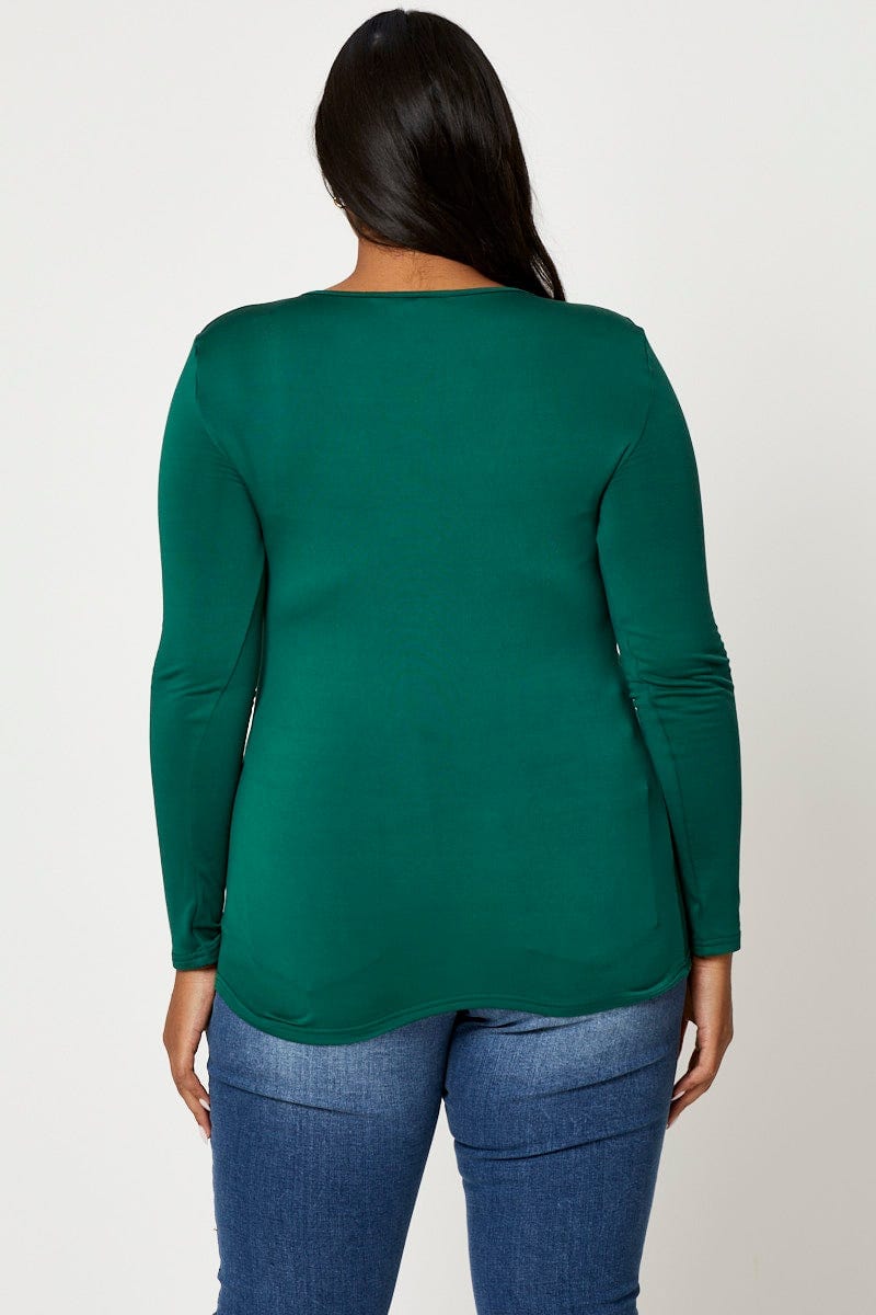 Green Fleece T-Shirt Crew Neck Long Sleeve For Women By You And All