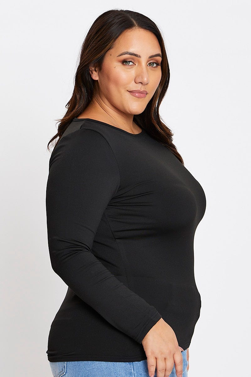 Black Long Sleeve Fleece Basic Top For Women By You And All