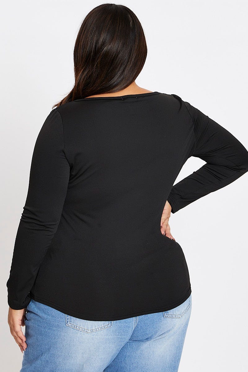 Black Long Sleeve Fleece Basic Top For Women By You And All