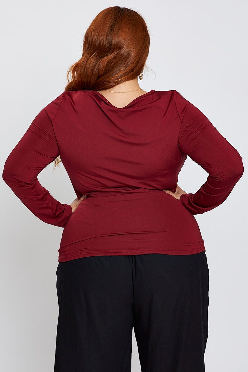 Red Long Sleeve Fleece Basic Top For Women By You And All