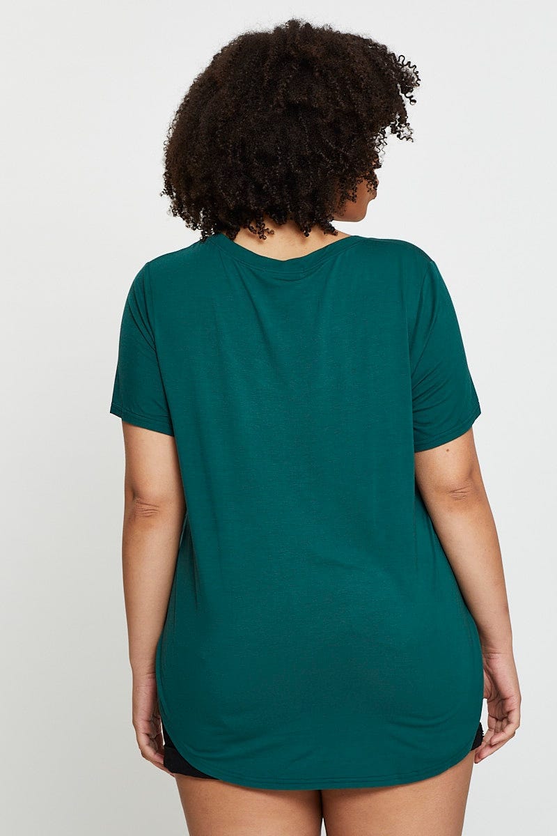 Green Longline T-Shirt V-Neck Short Sleeve Jersey For Women By You And All