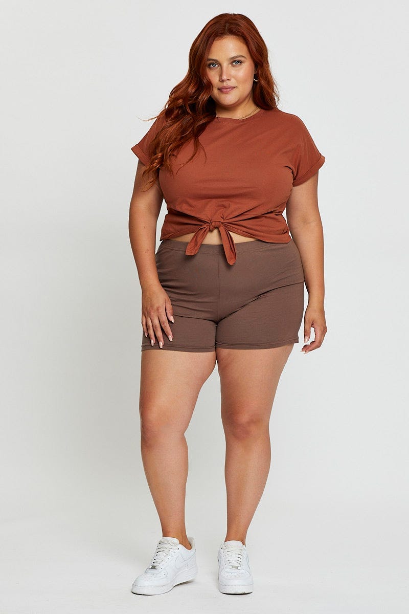 Brown Bike Shorts Cotton For Women By You And All