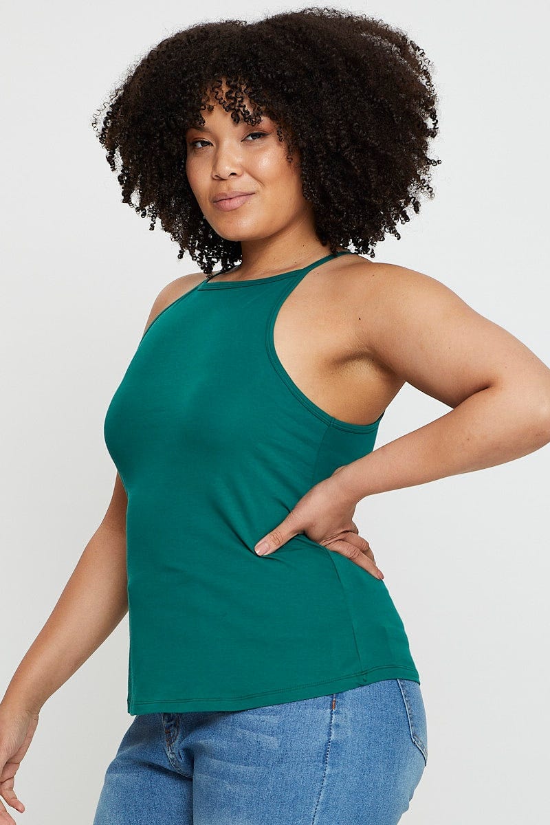 Green Tank Top High Neck For Women By You And All