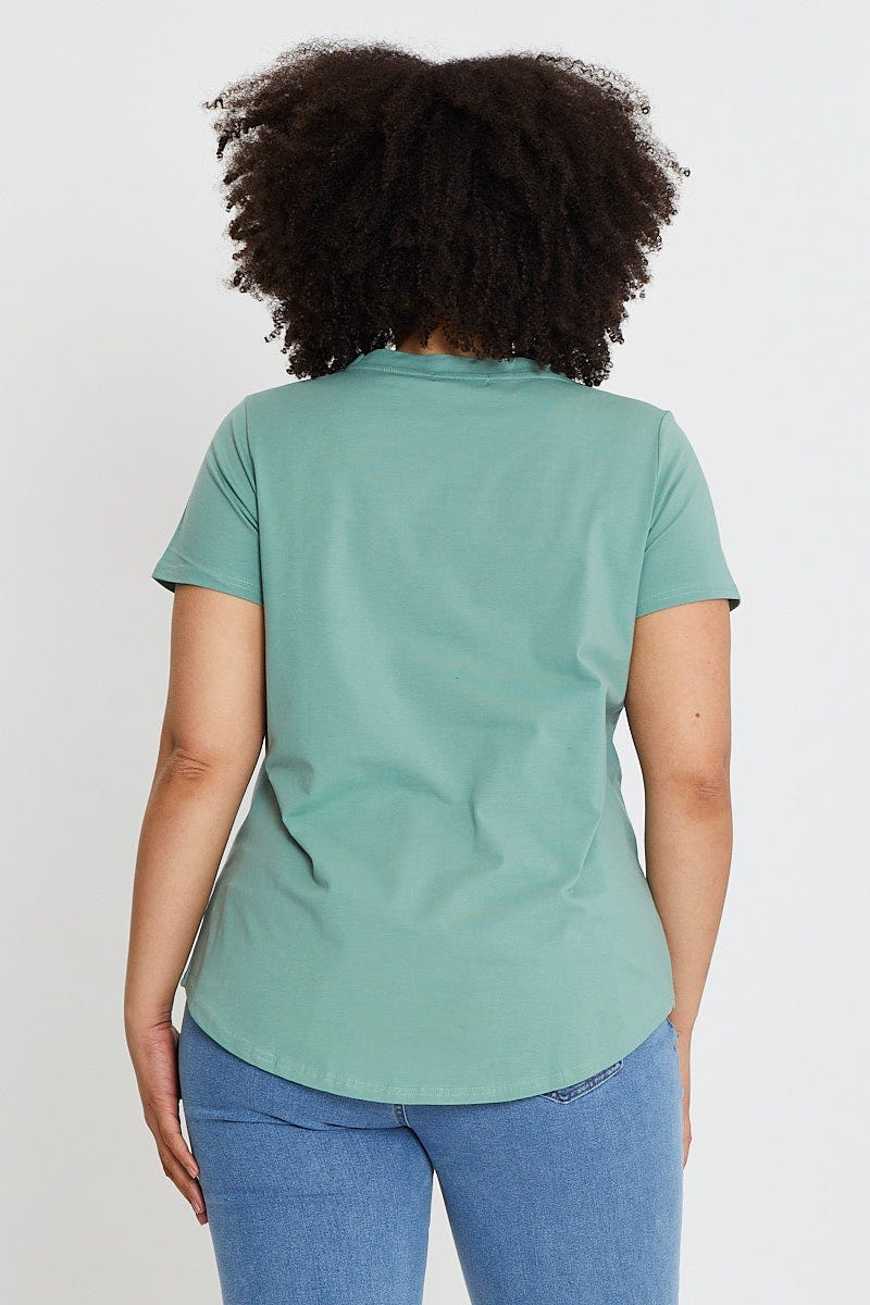 Green Jesery T-Shirt V-Neck Short Sleeve For Women By You And All