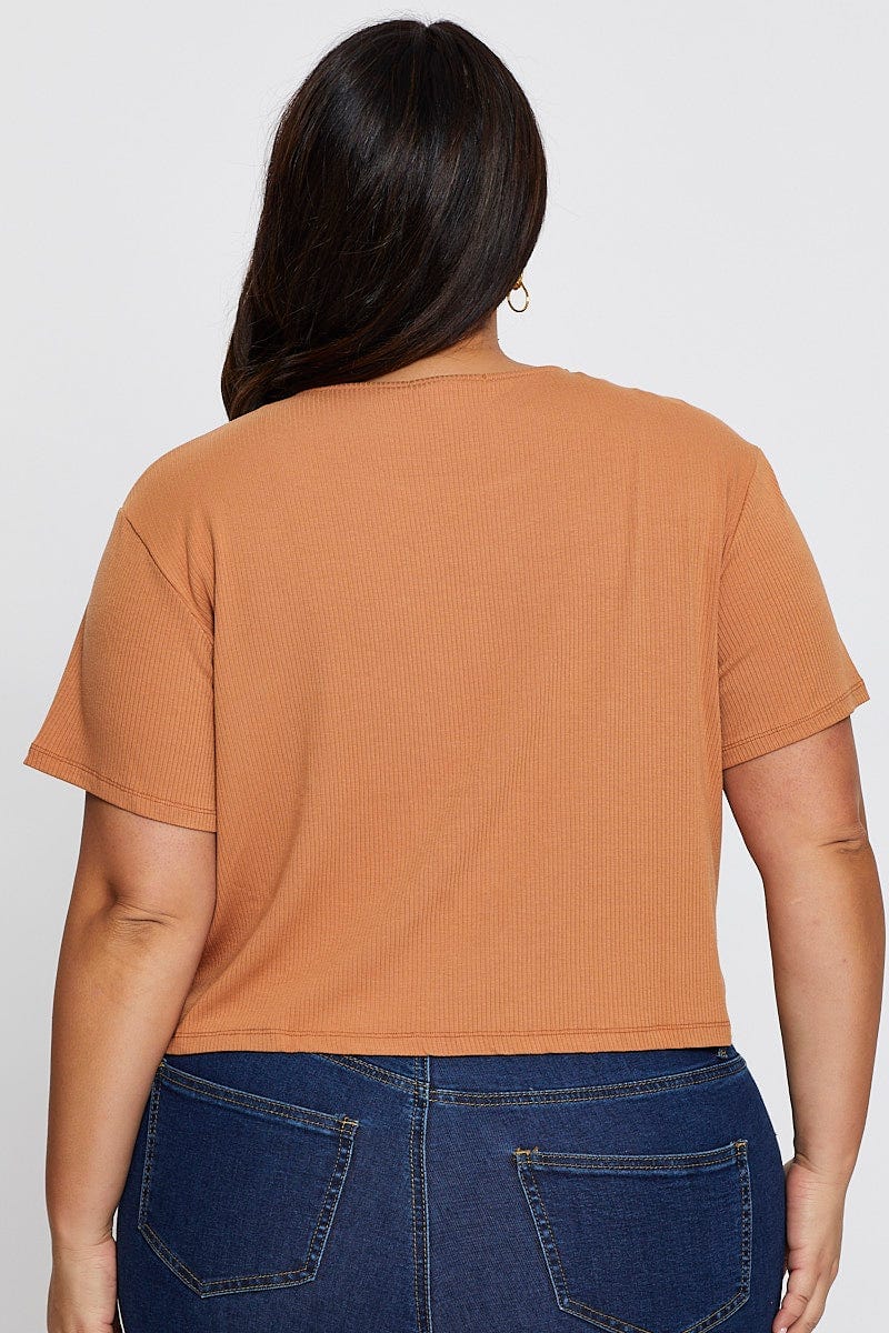 Camel Crop T-Shirt Crew Neck Short Sleeve Semi For Women By You And All