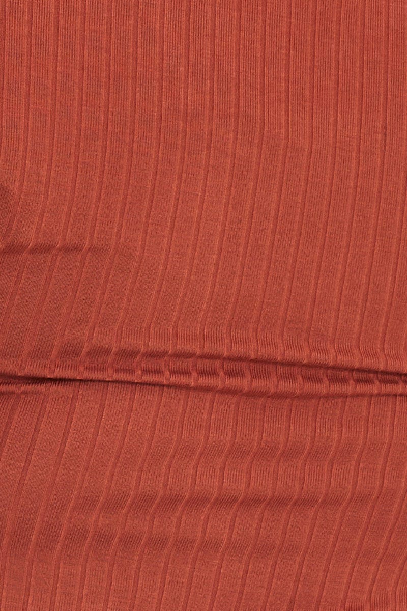 Camel Long Sleeve Rib Square Neck Top For Women By You And All