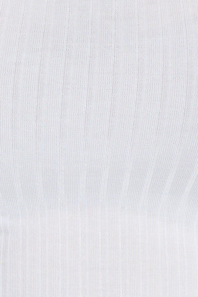 White Long Sleeve Rib Square Neck Top For Women By You And All