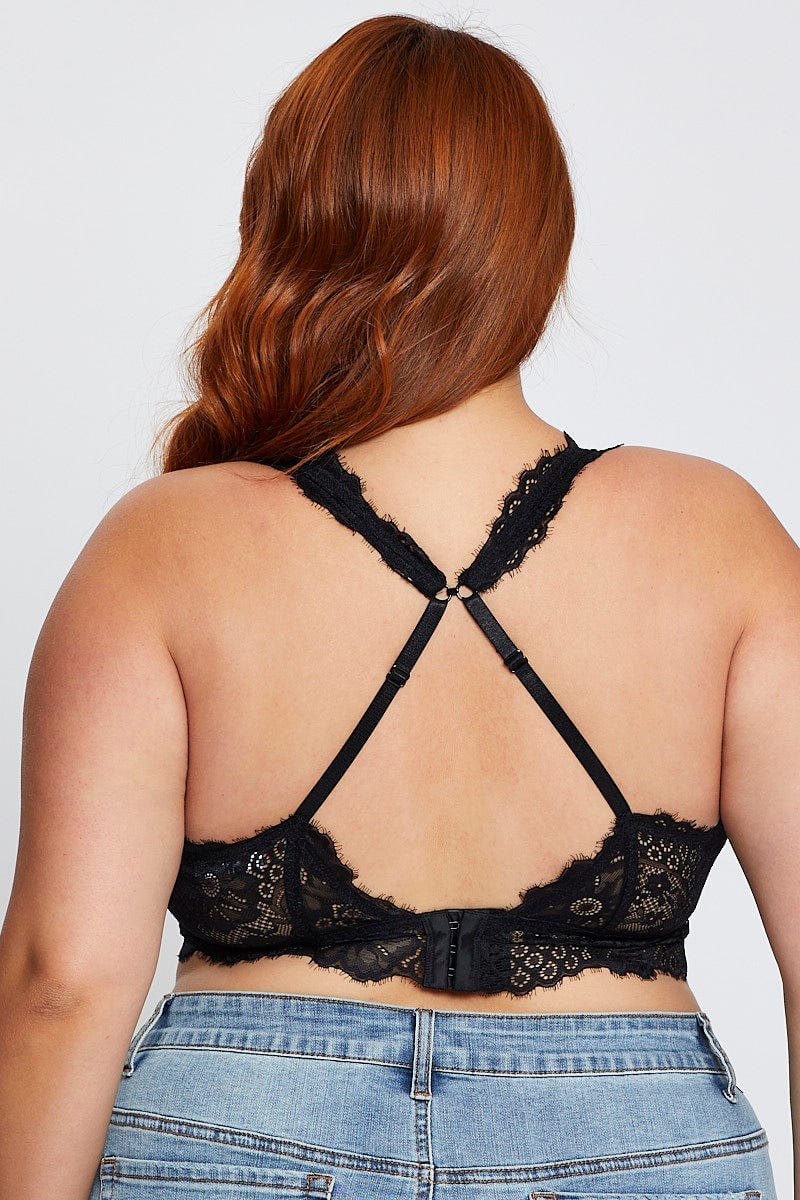 Black Lace Bralette With Mesh Insert For Women By You And All