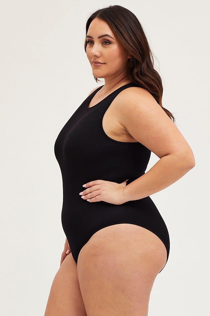 Black Rib Bodysuit Sleeveless Seamless For Women By You And All