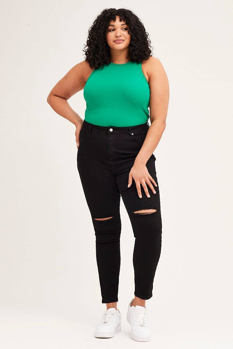 Plus Size Green Crew Neck Rib Tank Top |You + All | Shop Online | You & All